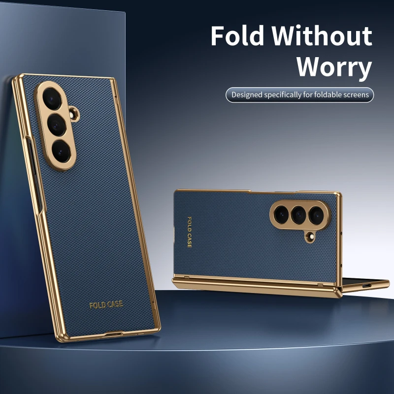Luxury Electroplated Frame Leather Case with Screen Protector and Hinge Protection