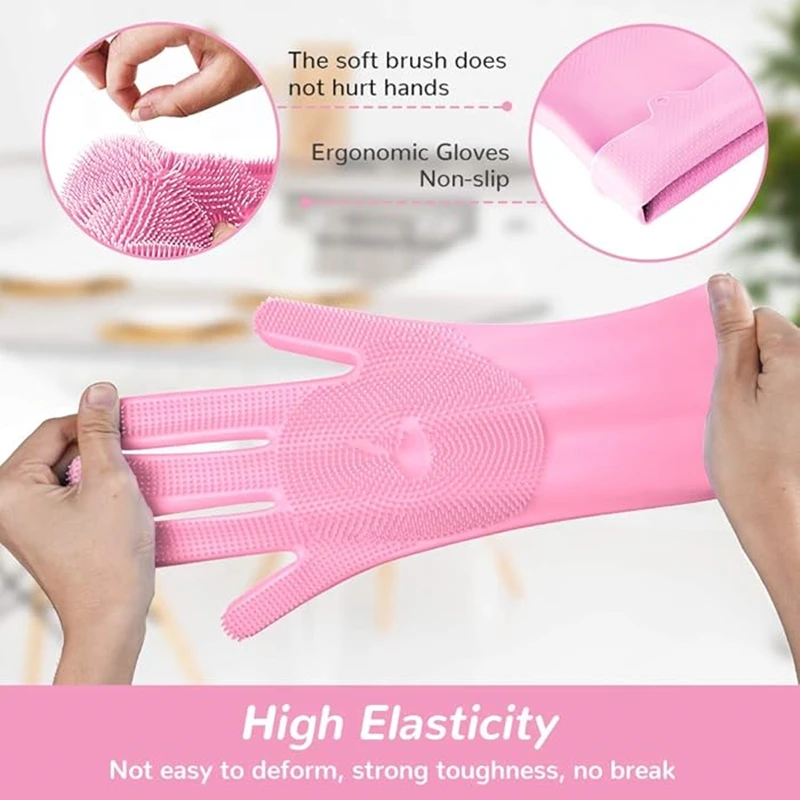 Dishwashing Cleaning Gloves Magic Silicone Rubber Brush Gloves for Household Kitchen Cleaning Pet Cars