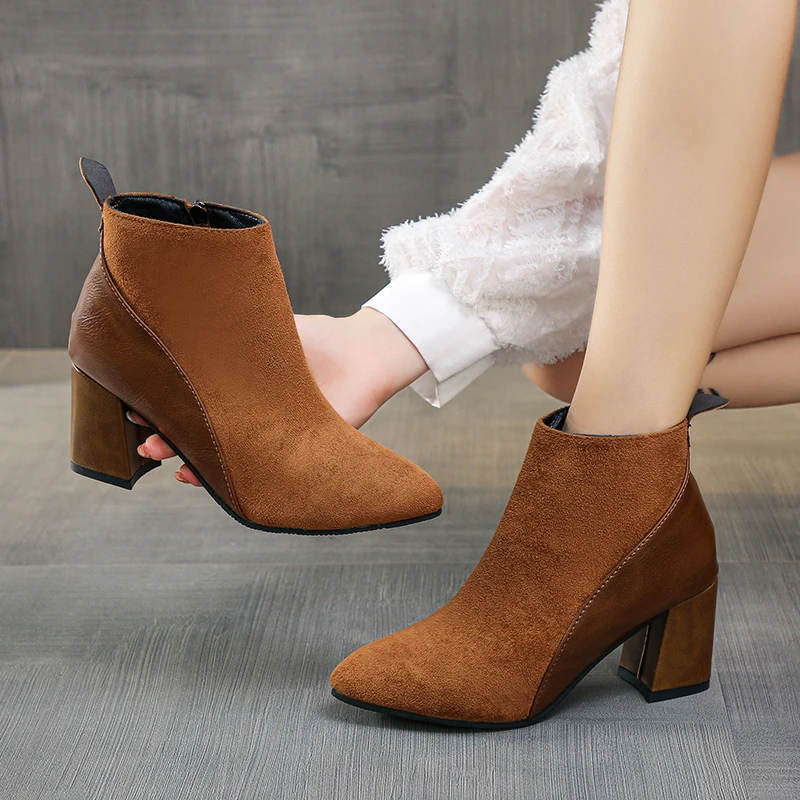 Vrouwen Hoge Hak Enkellaars Mode Toevallige Bruine Korte Laarsjes Vrouw  2022 Lente Herfst Plus Size 43 Vrouwelijke Schoenen Botas de Mujer| | -  AliExpress