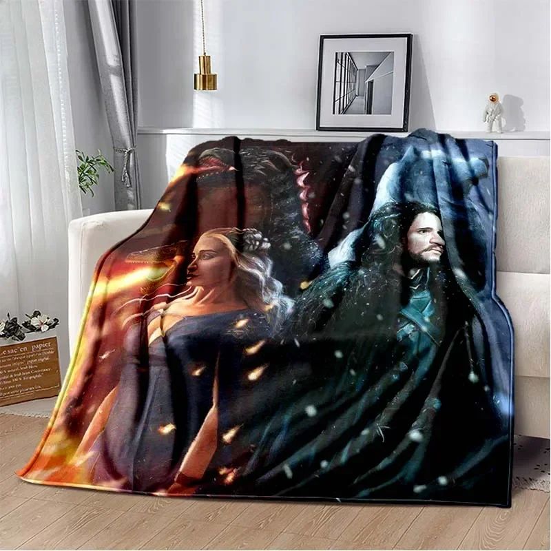 Game Dragon Plush Throw Blanket TV Series Thrones Fleece Bedspread Blanket Flannel Bedding Square Picnic Wool Soft Blanket 3