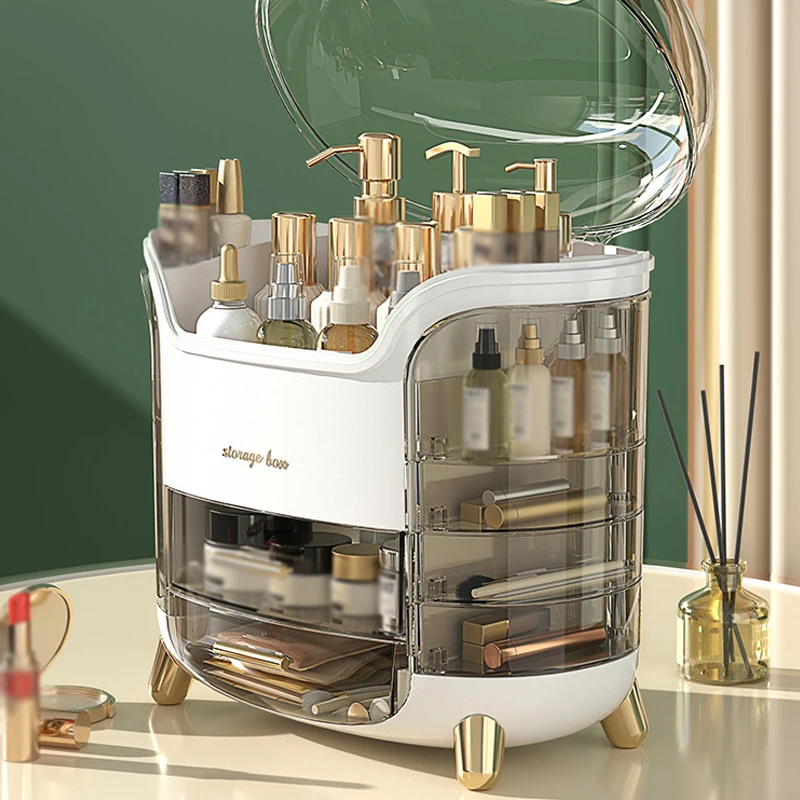 Grande capacità contenitore per cosmetici antipolvere organizer per trucchi per dischetti di cotone tamponi organizer per gioielli da bagno per cosmetici_voghion.com