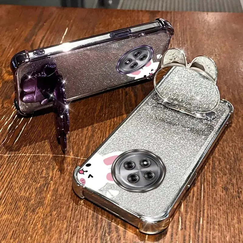 Glitter Mirror Rabbit Phone Holder Case with Anti-Knock Stand and Airbag Protection