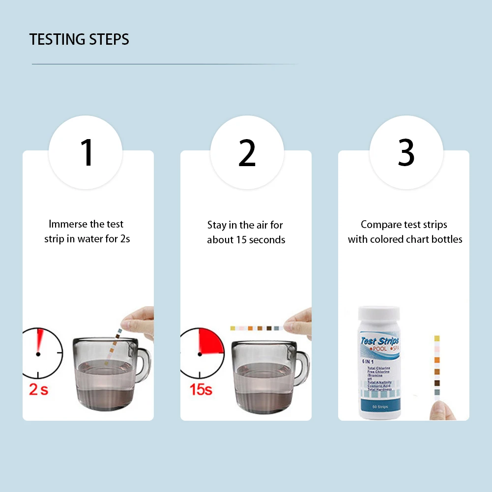 50/100pcs 3/6/7 in 1 PH Test Strips Swimming Pool PH Test Paper Multipurpose Chlorine/PH/Bromine Test Strips Swimming Pool Water Tester Paper