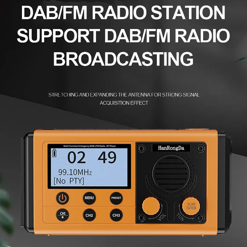 Portable Emergency Radio Solar Hand Crank DAB/FM Radios Wireless Bluetooth Speaker with Reading Lamp Flashlight Sleep Timer