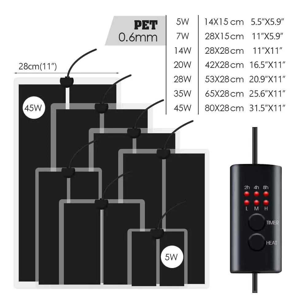 Plant Heating Pad Reptile Warmer Heat Mat 3-Gear Temperature Controller 45W-5W 2/4/6H Timing for Indoor Garden Terrarium Heater planting mat seedling heat mat