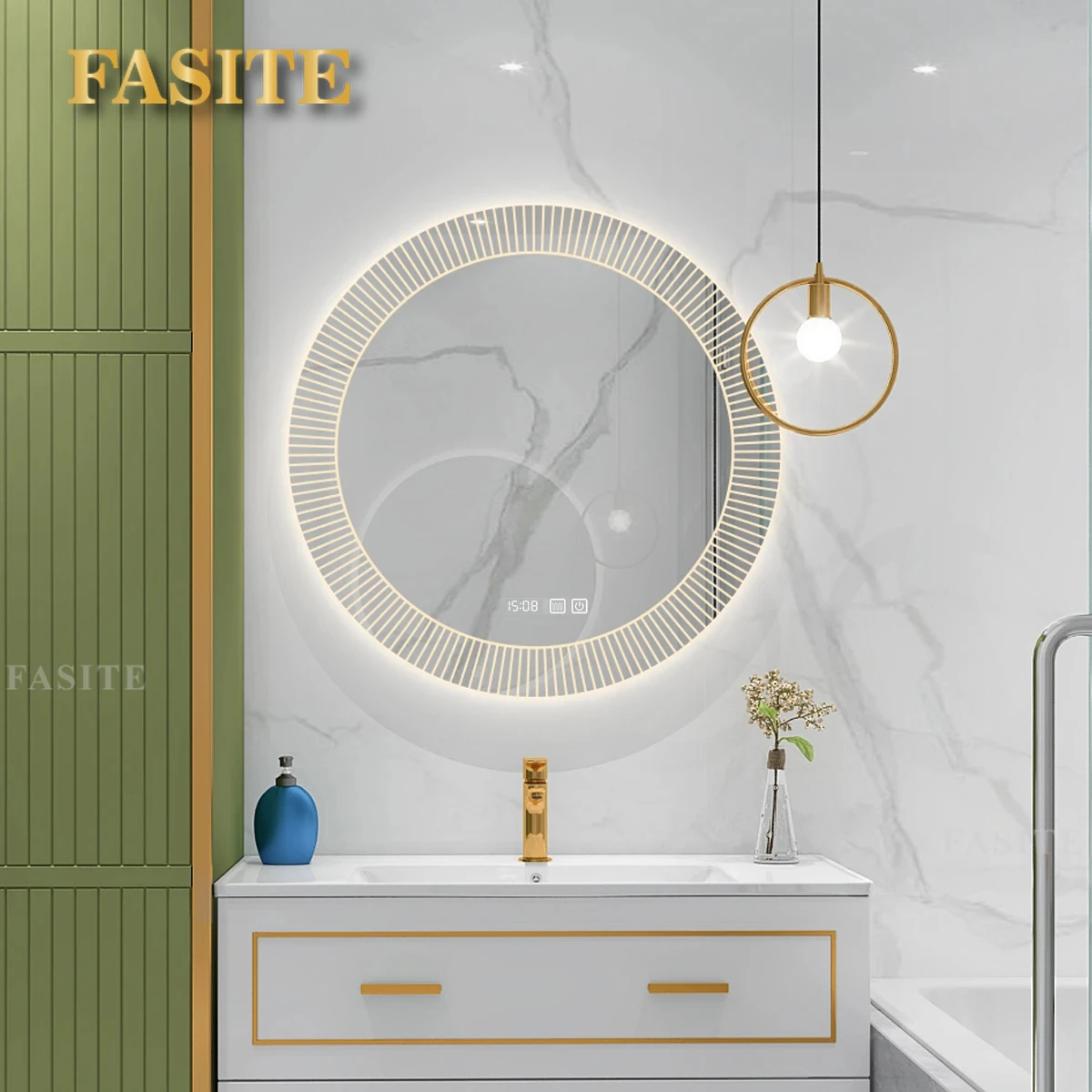 Description Picture 5 of itemNordic Style Smart Bath Mirrors Wall Mounted Toilet Round Mirrors Home Bathroom Led Luminous Dressing Mirror with Touch Screen