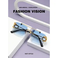 Fashion Rimless Square Double Bridge Sun Glasses Vintage Women Men Sunglasses UV400 - Image 4