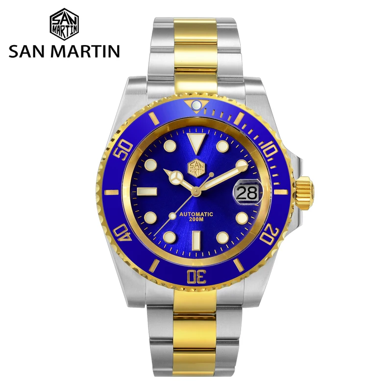 San Martin 40.5mm Diver Watch Two-tone Water Ghost NH35 Luxury Sapphire Men Mechanical Watches 20Bar Waterproof BGW-9 Luminous 1