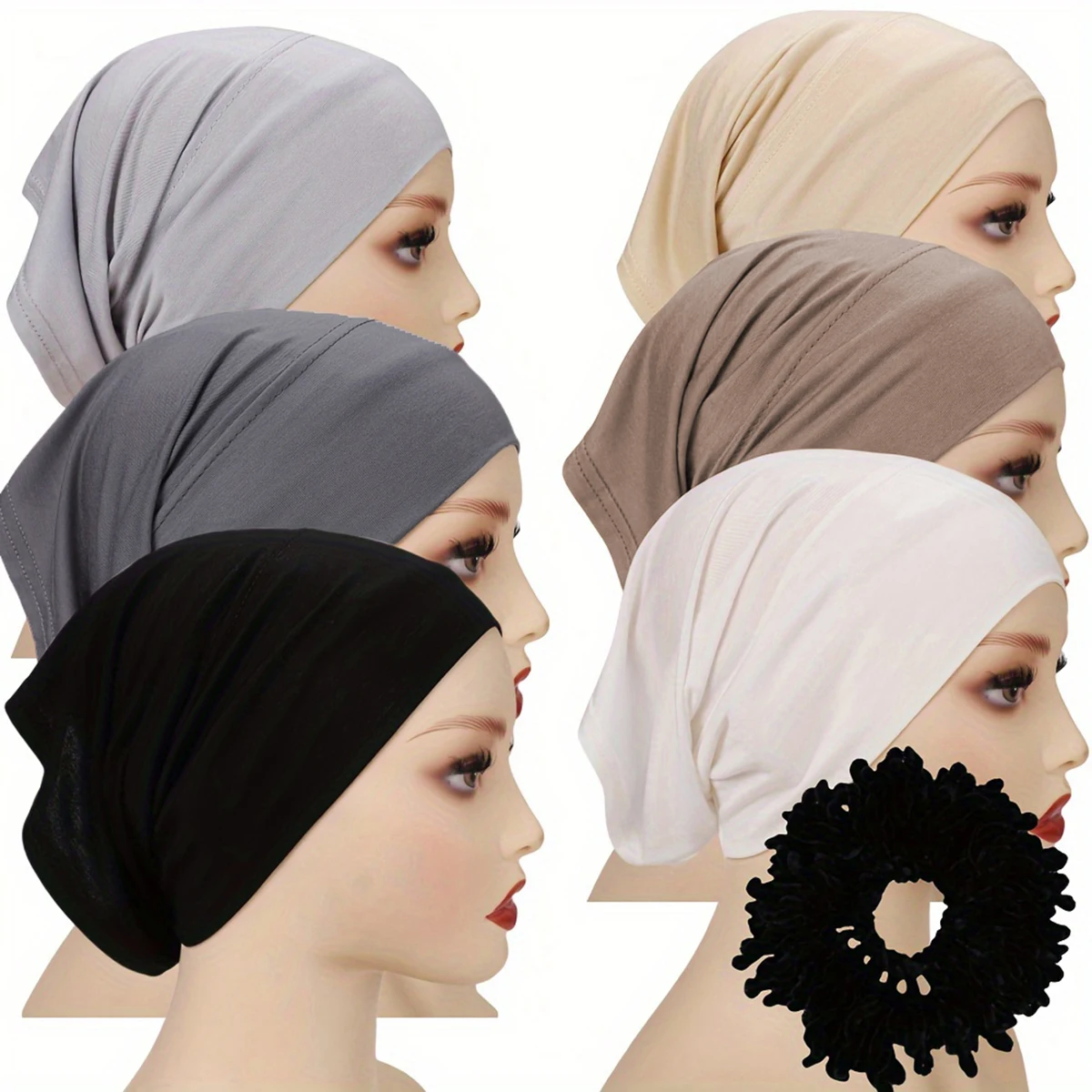 6/Pcs Modal bonnets intérieurs Hijab et 1/Pcs bandeau ensemble musulman instantané Hijabs écharpe châles élastique Jersey Bonnet Islam Turban