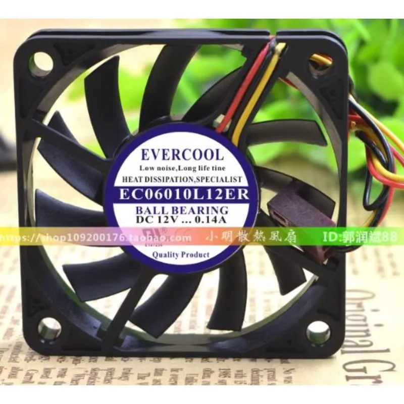 

New CPU Cooler Fan for EVERCOOL EC06010L12ER 12V 6010 0.14A 6CM Silent Cooling Fan 60*60*10MM