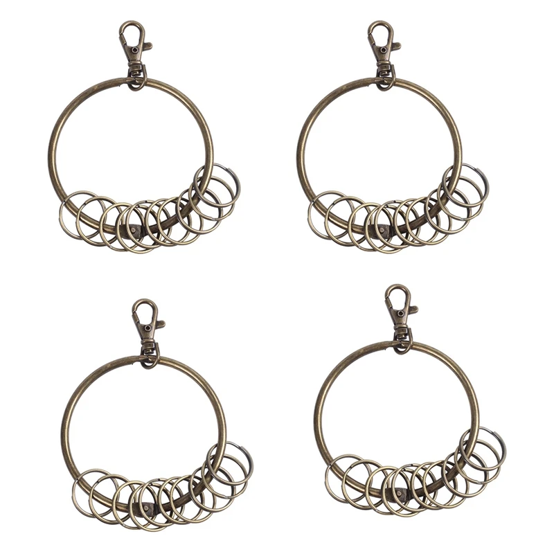 

4X Bronze Tone Carabiner Prisoner Keyring 10 Loops Key Chain Ring 7.6Cm