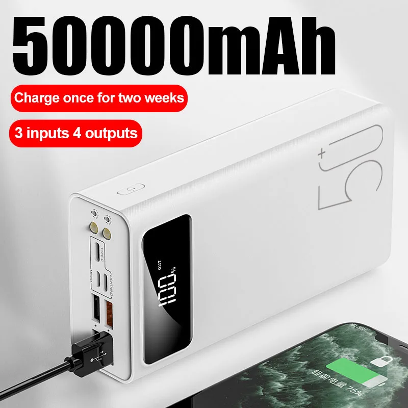 XDOU 50000mAh Power Bank TypeC Micro USB QC Fast Charging