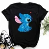Disney Lilo Stitch Cartoon T-shirts Tops for Women Lady Summer Female T-shirts Black O-neck Ohana Stitch Hot Tees T-shirts 2