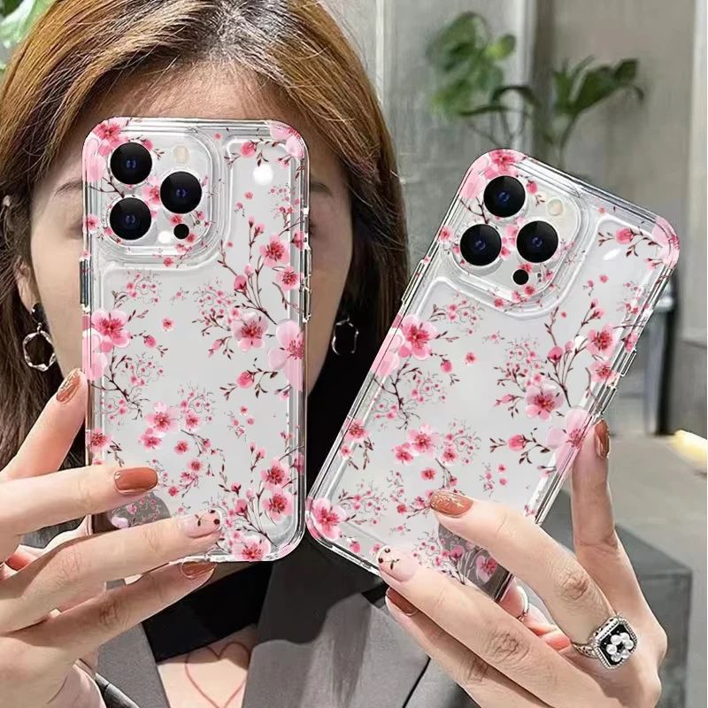 Cherry Blossom Pattern Clear Phone Case with Bumper Cover