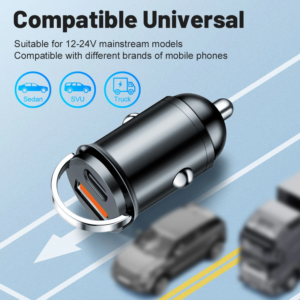 200W Dual USB Car Charger Fast Charging Mini Pull Ring Car Phone Charger For iphone Xiaomi Huawei ipad Universal Car Lighter