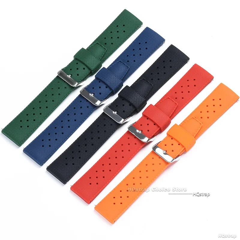 Deluxe Tropic FKM Rubber Diving Watch Strap, Waterproof Black Bracelet