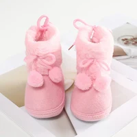 Baby Boys Girls Boots Pompom Plus Velvet Shoes Toddler Booties Shoes Soft Sole Indoor Walking Shoes 6