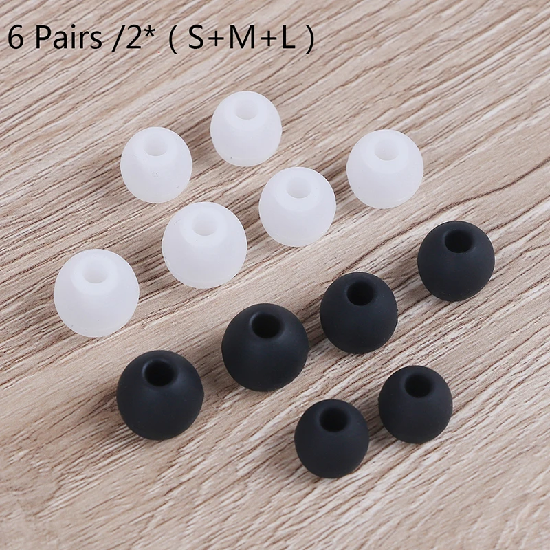 6 Pairs/2*(S+M+L) Universal In-ear Earphone Headphoe Earbuds Silicone Rubber Black/White