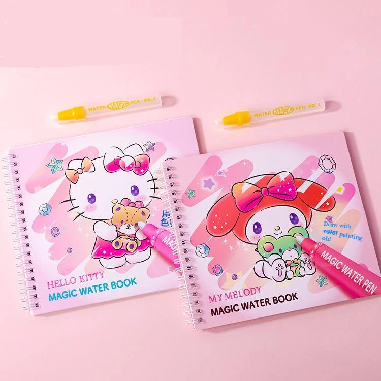 

12pcs Sanrio Stationery My Melody Hellokitty Anime Cartoon Water Painting Book Children's Coloring Book Graffiti Book With Pen