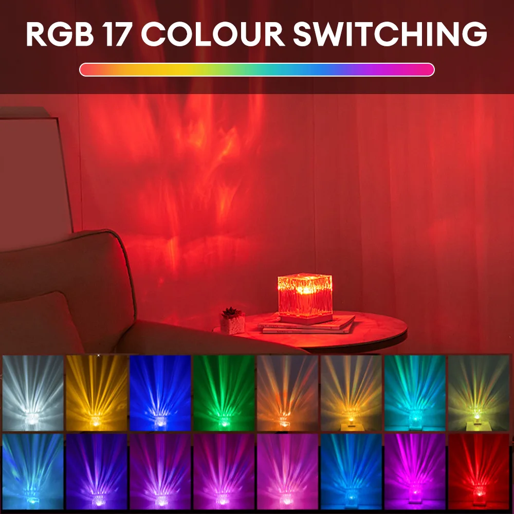 동적 오로라 프로젝션 램프, 물 잔물결 RGB 컬러 크리스탈 야간 조명, 침대 옆, 어린이 선물용 홈 장식 분위기 조명