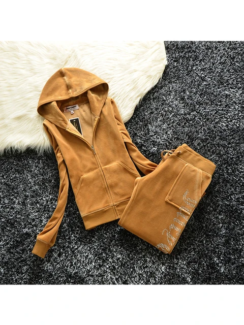 YICIYA Juicy Tracksuit Spring/Fall 2022 Women's Brand Velour Tracksuit Suit Women Velvet Zipper Sweatshirt And Pants Fat Sister Camel set