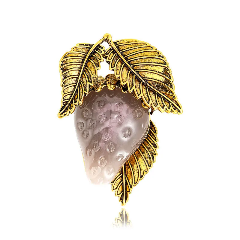 

Enamel Oil Drop Alloy Strawberry Fruit Brooches For Women 2-color Exquisite Plant Leaf Brooch Pin Office Party Jewelry Gifts