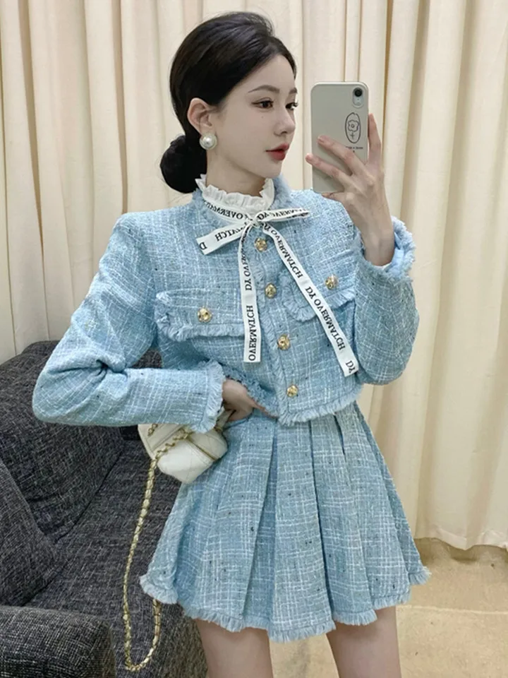 ジャケット・アウター tweed over jacket / mini skirt Amazon.com: Tweed Women's Two Piece Sets Sweet O-Collar
