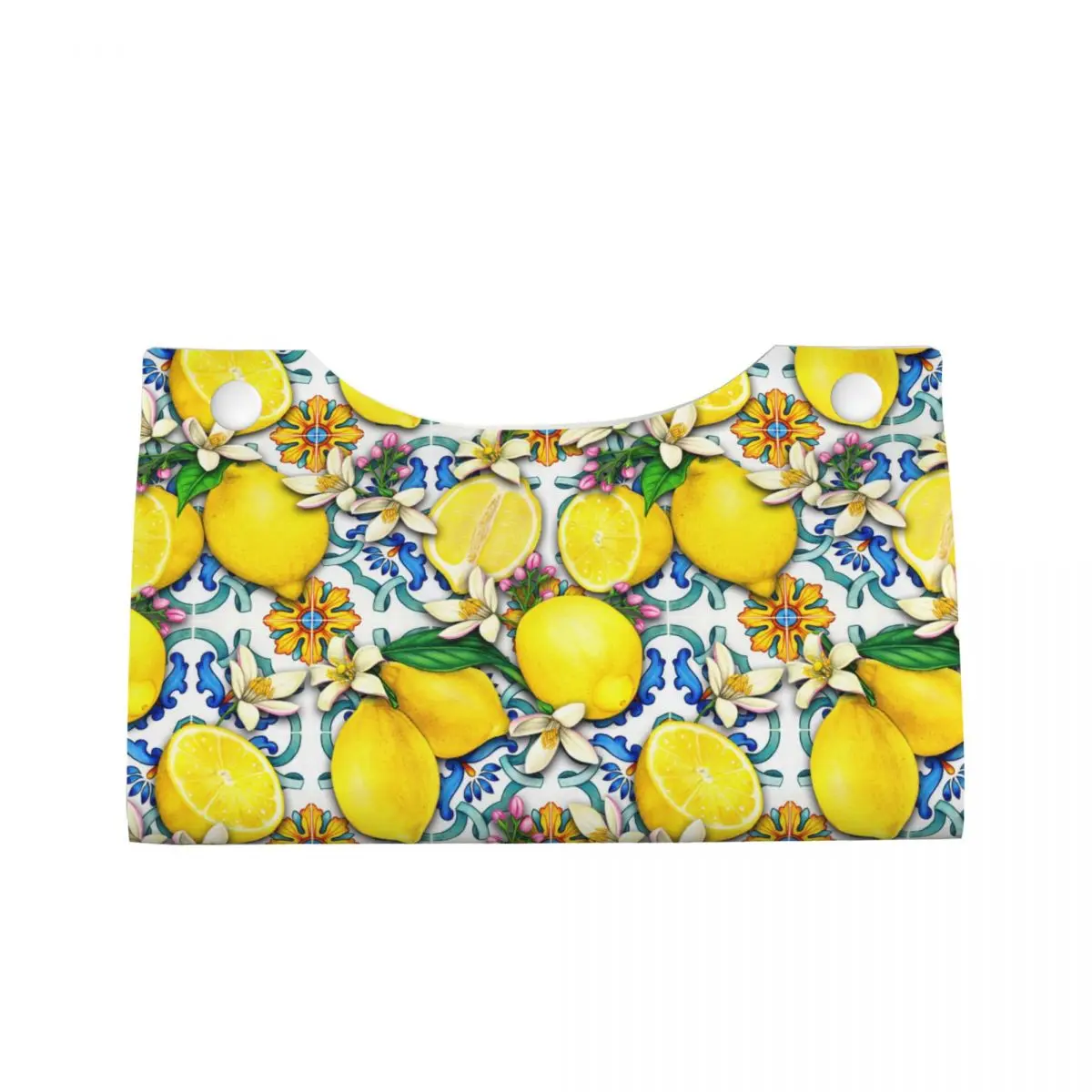 Custom Mediterranean Lemons Tiles Tissue Box Cover PU Leather Rectangular Facial Tissue Box Holder for Bathroom Home 2