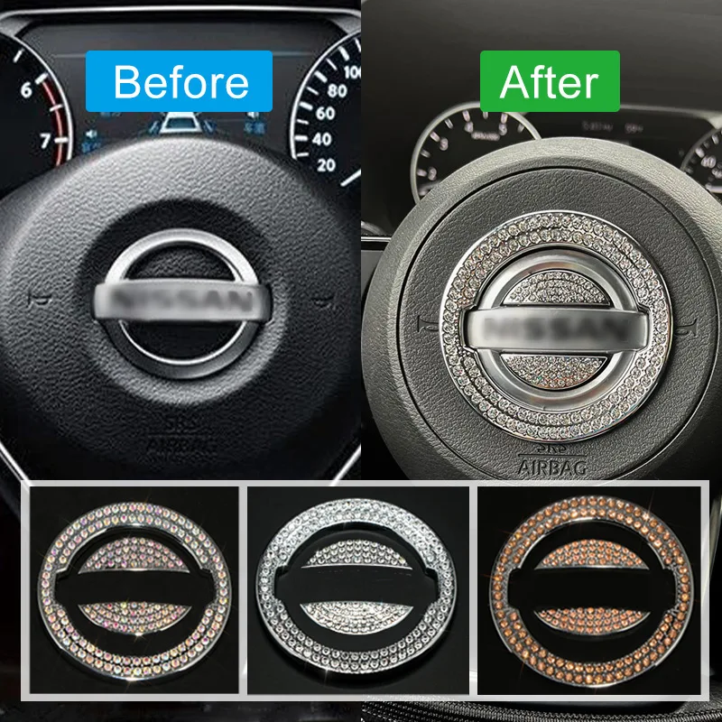 Bling Car Steering Wheel Diamond Emblem Decal Decoration Cover DIY