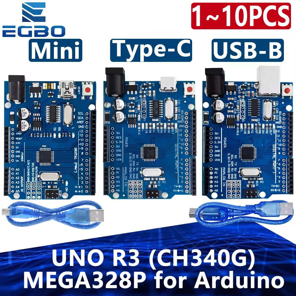 EGBO high quality One set UNO R3 (CH340G) MEGA328P for Arduino UNO R3 + USB CABLE ATMEGA328P-AU Development board
