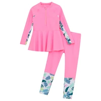 Kids Girls 2Pcs Swimsuit Sun Protective Rash Guard Floral Print Long Sleeve Top with Pants Swimwear Beach Surfing Bathing Suit 3