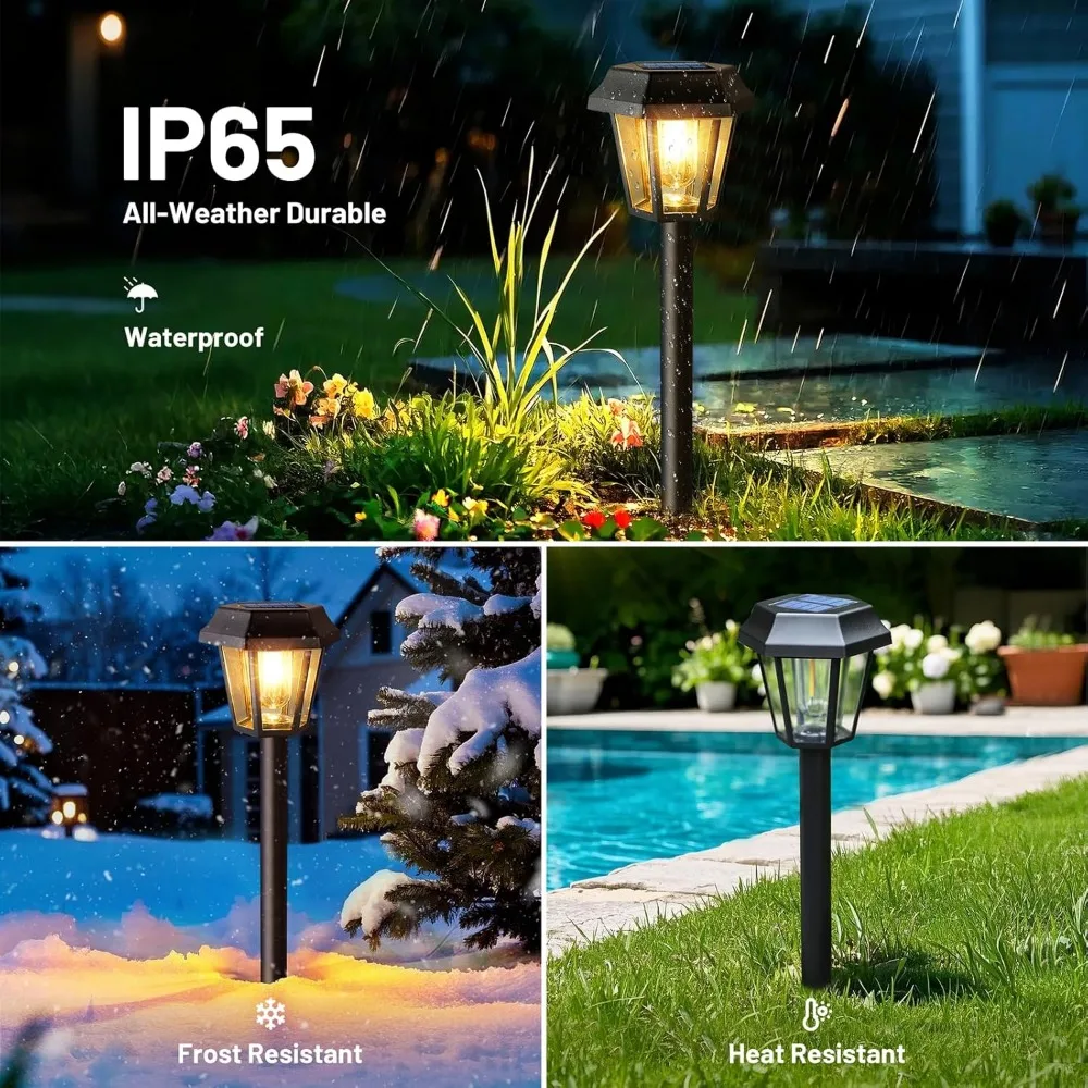 Solar Pathway Lights Outdoor 8 Pack Solar Lights Outdoor Waterproof with 3000K Tungsten Filament Bulb 5