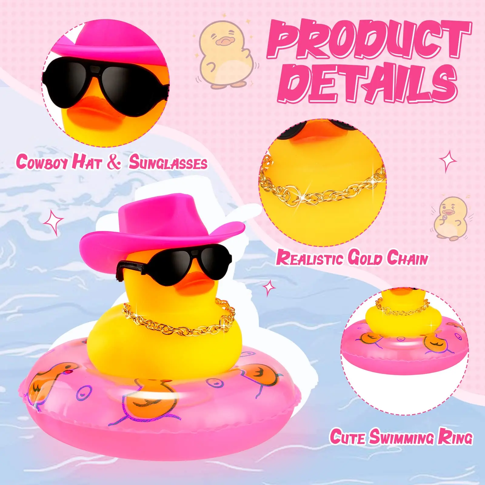 12/24/36PC Cowboy Rubber Duck Bulk Mini Car Yellow Duckies Bath Toys Party Favor with Necklace Sunglasses Duck Car Dashboard 2