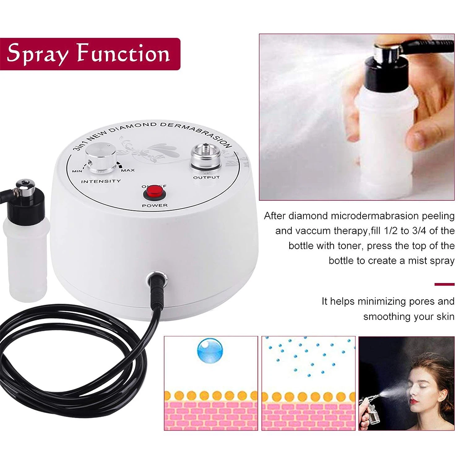 3 in 1 Diamond Machine Facial Care Machine Microdermabrasion Device with Vacuum Spray for Salon Personal Home Use Brighten Skin 3