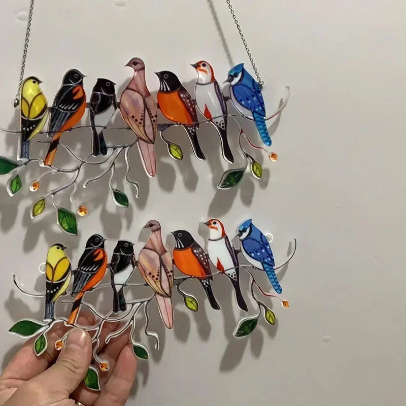 1 Pcs Creative Window Panel Glass Birds Window Panel Hanging Catcher Home Decoration Accessories Room Decoration