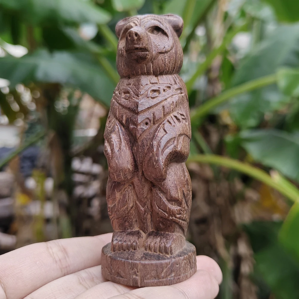 Hand-Carved Wooden Bear Totem Ornament: Tribal Artistry