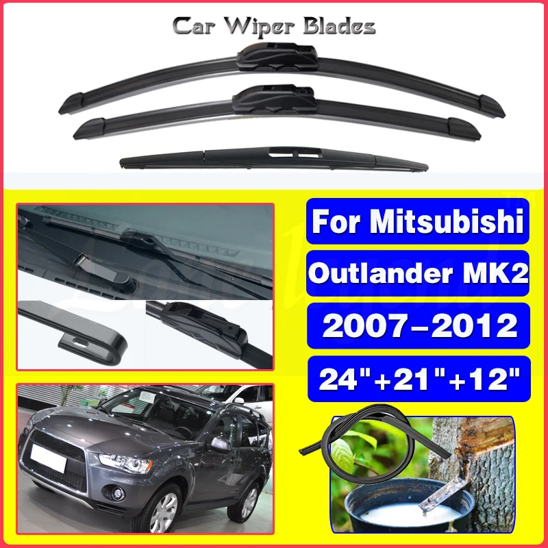 

Wiper Front & Rear Wiper Blades Set Kit For Mitsubishi Outlander MK2 2007-2012 2008 2009 2010 Windshield Windscreen 24"+21"+12"