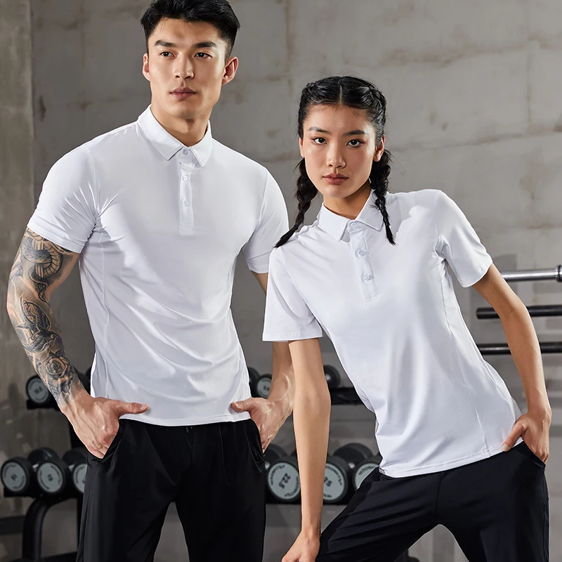 Mens Womans Training Fitness Polo Shirts 2023 Quick Dry Short Sleeve Male Running Jogging T Stand Collar Workout Gym Tees