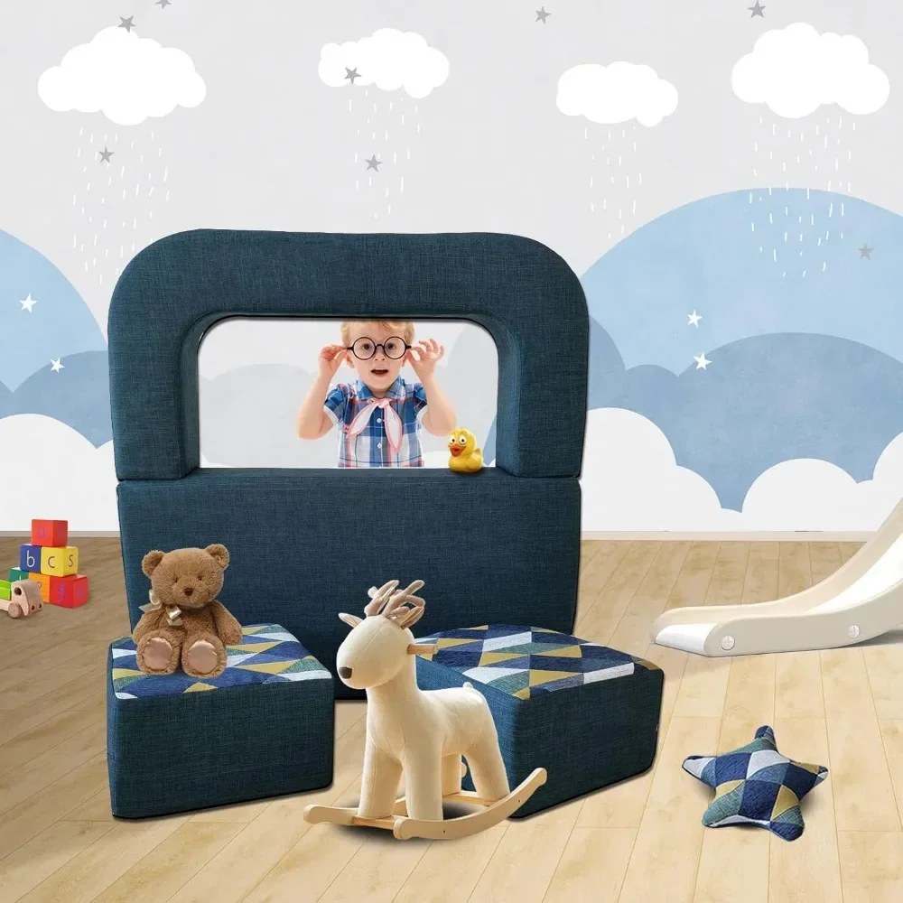 Kids Couch Convertible Toddler Sofa 4pcs with Memory Foam Fold Out Kids Sofa Bed, Play Couch Chair for Children Boys and Girls 6