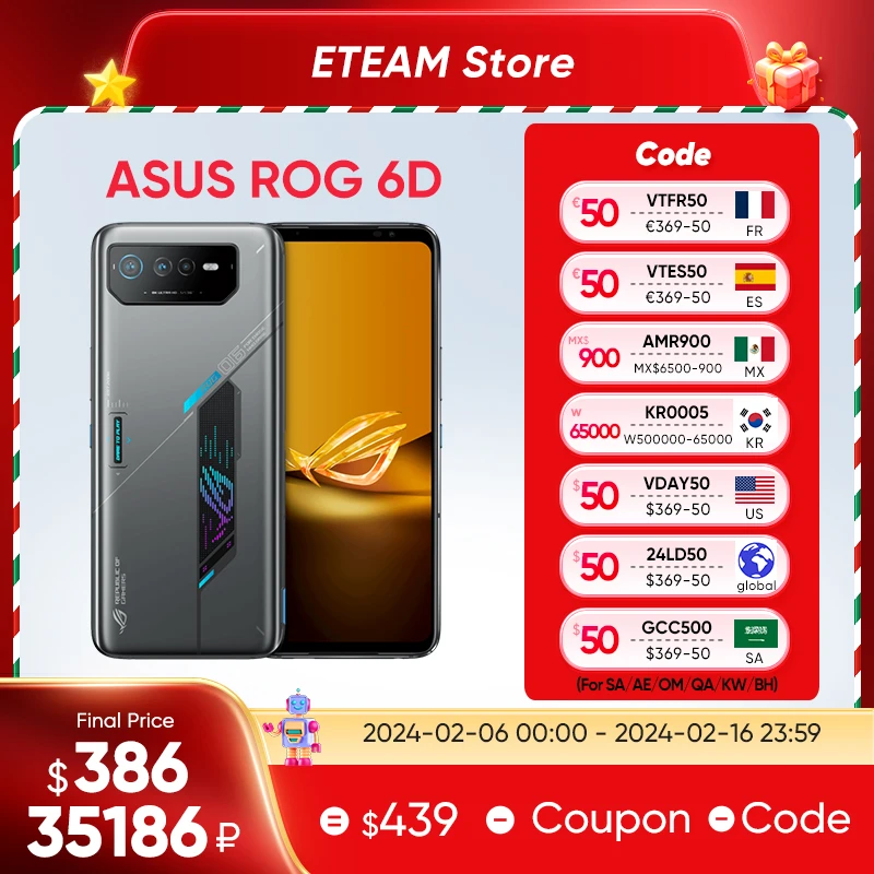 Asus Rog 6D Ultimate Gaming Mediatek Dimensity 9000 + 165Hz Schermo 6000Mah Batteria Rog 6D