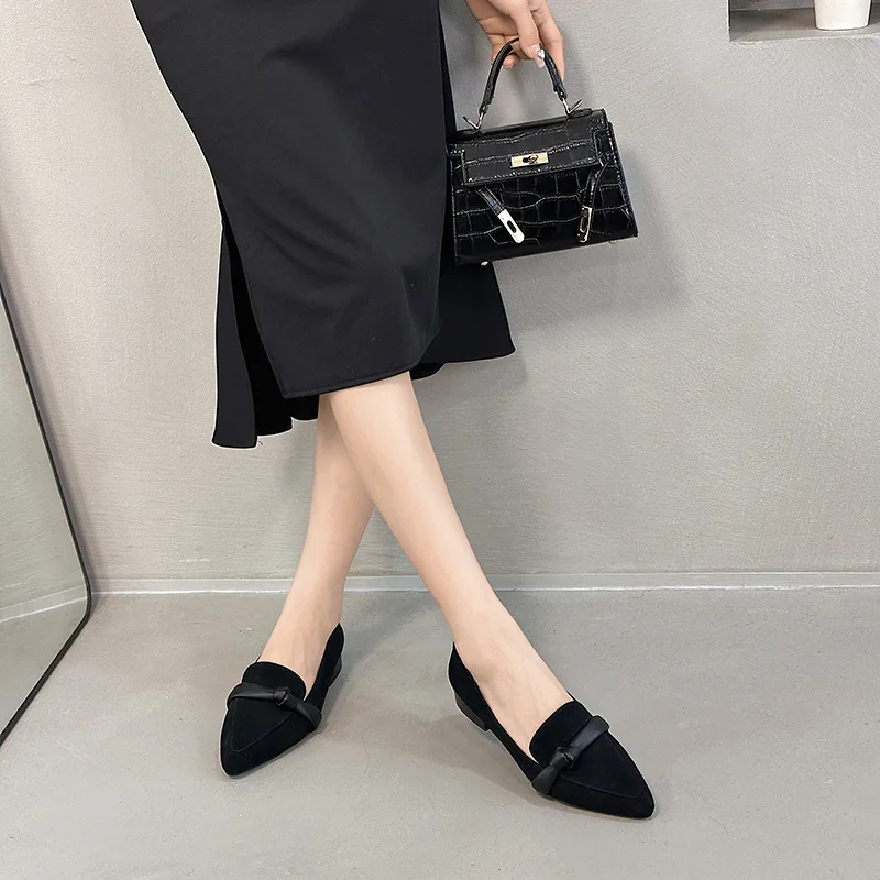 CICIYANG Pointed Toe Female Shoes 2025 Spring Shallow Mouth Comfortable Women Boat Shoes Genuine Leather French Low-heeled Shoes 6