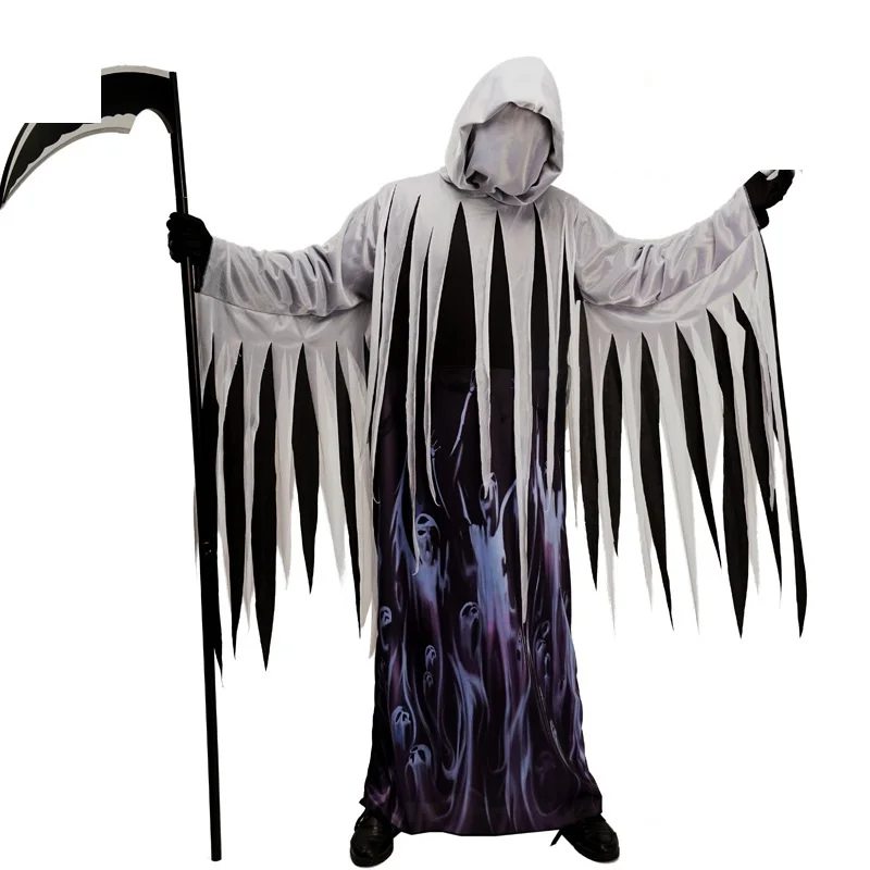 

Halloween Grim Reaper Bodysuit Horror Death Cosplay Grey no face Costume adult