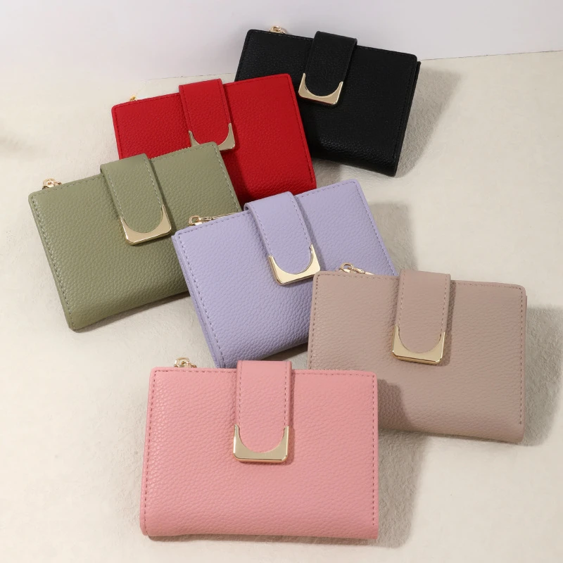 

New Litchi Pattern Small Purse for Women Pu Leather Short Zipper Fashion Coin Wallet