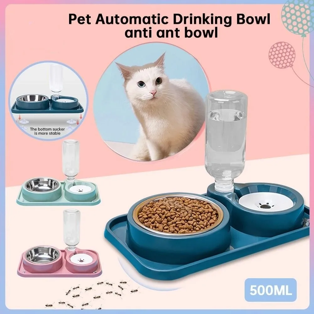 Stainless Steel Automatic Pet Cat Feeder Anti-flip Stable Cat Food Water Bowl Multifunctional Protect Cervical Spine