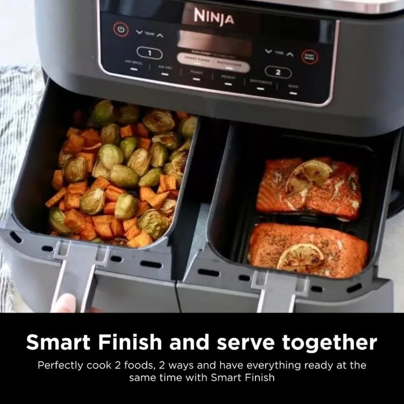 Ninja DZ201 Foodi 8 Quart 6-in-1 DualZone 2-Basket Air Fryer with 2 Independent Frying Baskets, Match Cook & Smart Finish, Grey 5