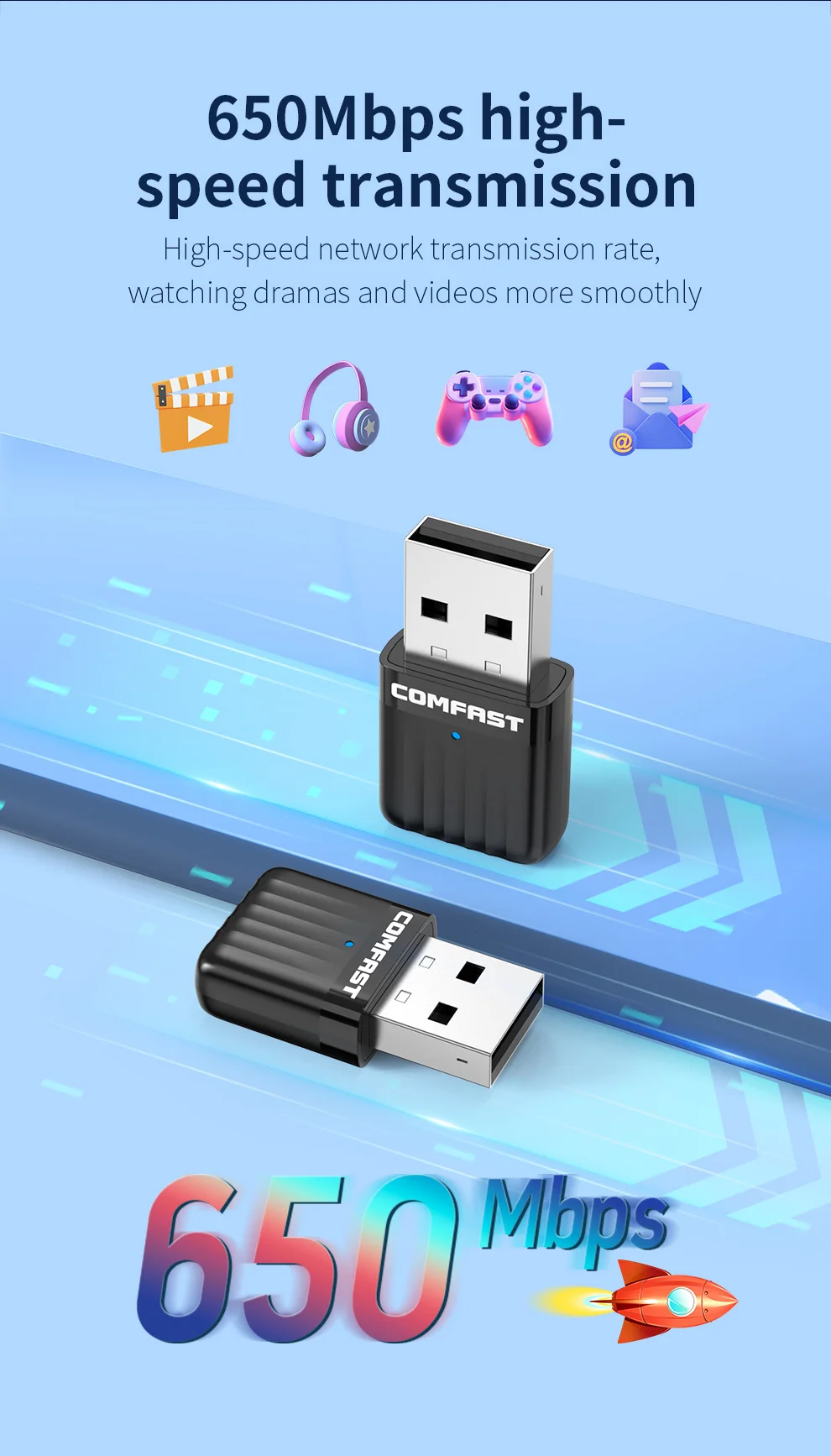 COMFAST Wireless USB WLAN-Adapter 650–1300 Mbit/s Wi-Fi-Dongle 2,4 G 5 GHz Netzwerkkarte Antenne PC Wi-Fi Lan-Empfänger Win 7 8 10 11 – Detail 23