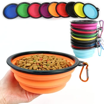 접이식 애완 동물 여행 그릇, 350ML 휴대용 고양이 야외 물 그릇, 강아지 음식 용기, 실리콘 접이식 피더 개 액세서리