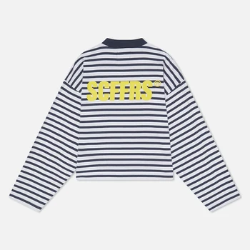 SCFFRS Long Sleeve T-shirt Unisex Oversized Striped Sweatshirt Tops Printed Letters Loose Tees Men Women Spring Cotton Clothing 1