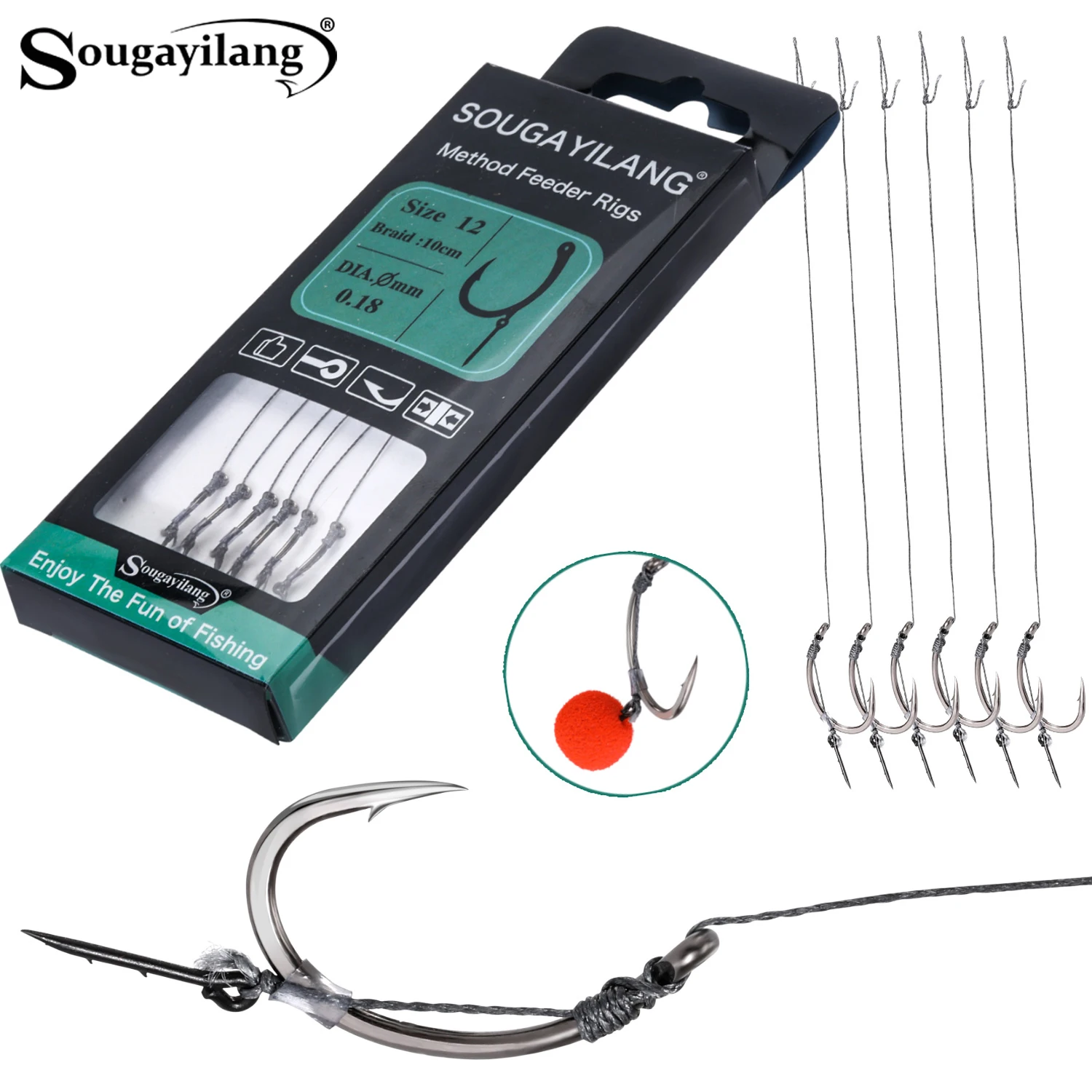 Set de 6 hameçons carpe européens Sougayilang, pointe ultra-affûtée multi-rebouchages pour pêche spécifique