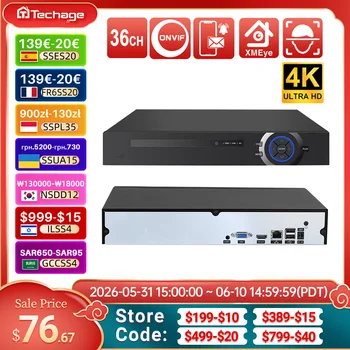 Techage H.265 Ultra HD 4K 8MP 36CH IP NVR Smart AI Support Face/Human/Motion Detection E-mail Alert Support Onvif Protocol P2P 1